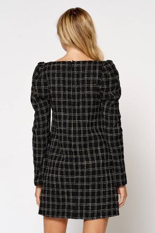 Plaid Puff Sleeve Mini Dress