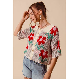 Flower Pattern Knit Cardigan