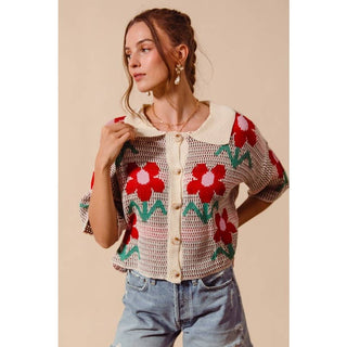 Flower Pattern Knit Cardigan